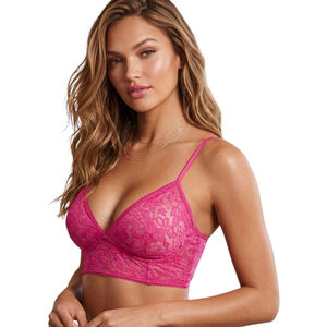 INC Pink Lace Longline Bralette NWT Medium Sheer Floral Bra